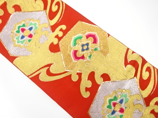 JAPANESE KIMONO / ANTIQUE FUKURO OBI / SILK / WOVEN KIKKO WITH FLOWER
